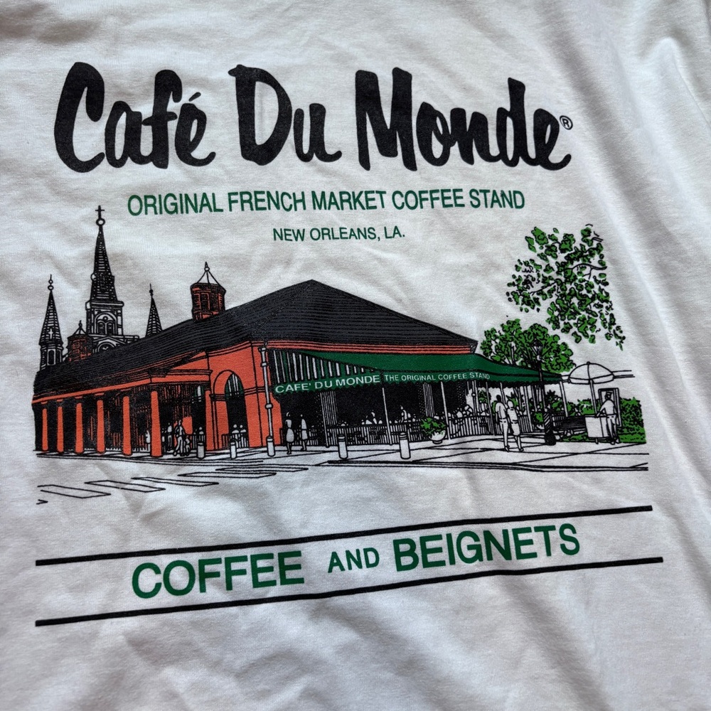 Vintage Cafe du Monde New Orleans White Graphic T-Shirt - Picture 2 of 4